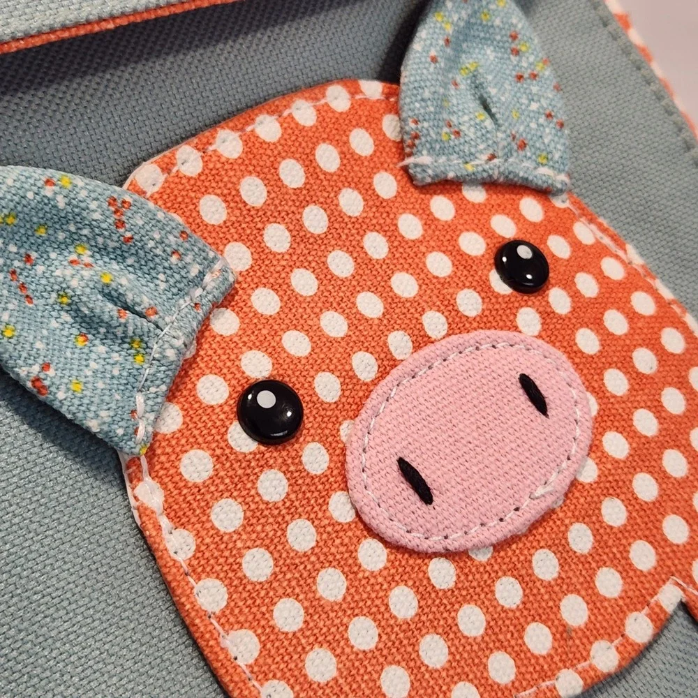 SugarBooger Fresh & Messy Organizer Blue Canvas Pig Bag Orange Polka Dot‎